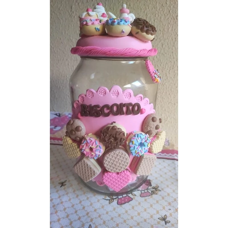 Pote de Biscoitos Decorado em Biscuit Cantinho do Café