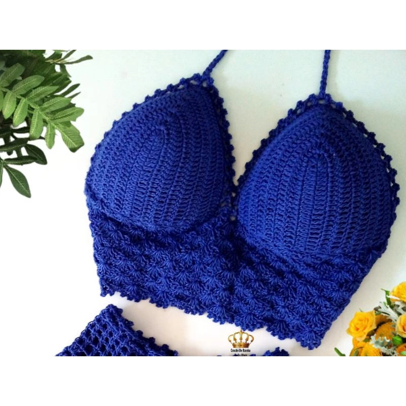 Top cropped crochê c/ bojo feito à mão - Imagem 12