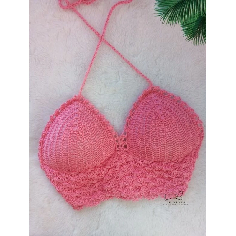 Top cropped crochê c/ bojo feito à mão - Imagem 9
