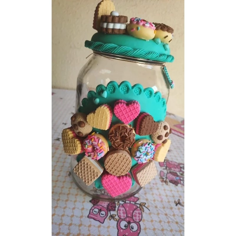 Pote Turquesa de Biscoitos Decorado em Biscuit Cantinho do Café - Imagem 2