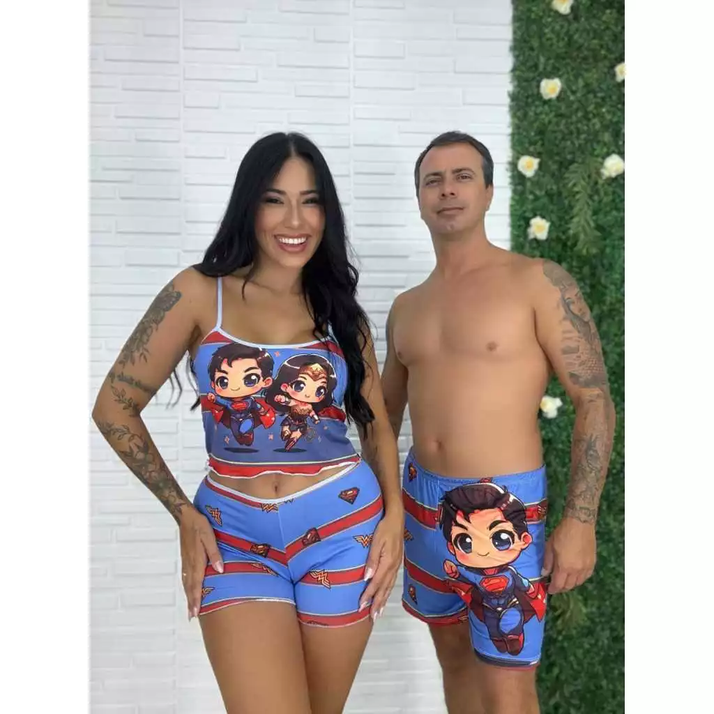 Kit Pijama de Casal Short Doll + Samba Canção