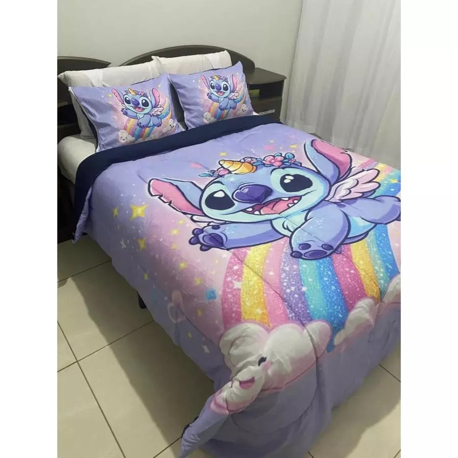 Edredom Queen Personagem Tendência Stitch 3 peças