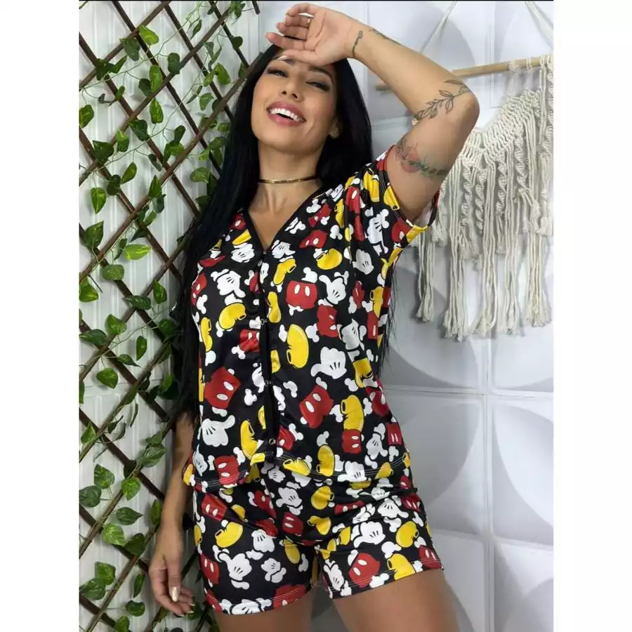 Pijama Feminino com Botão Estampado - Imagem 5