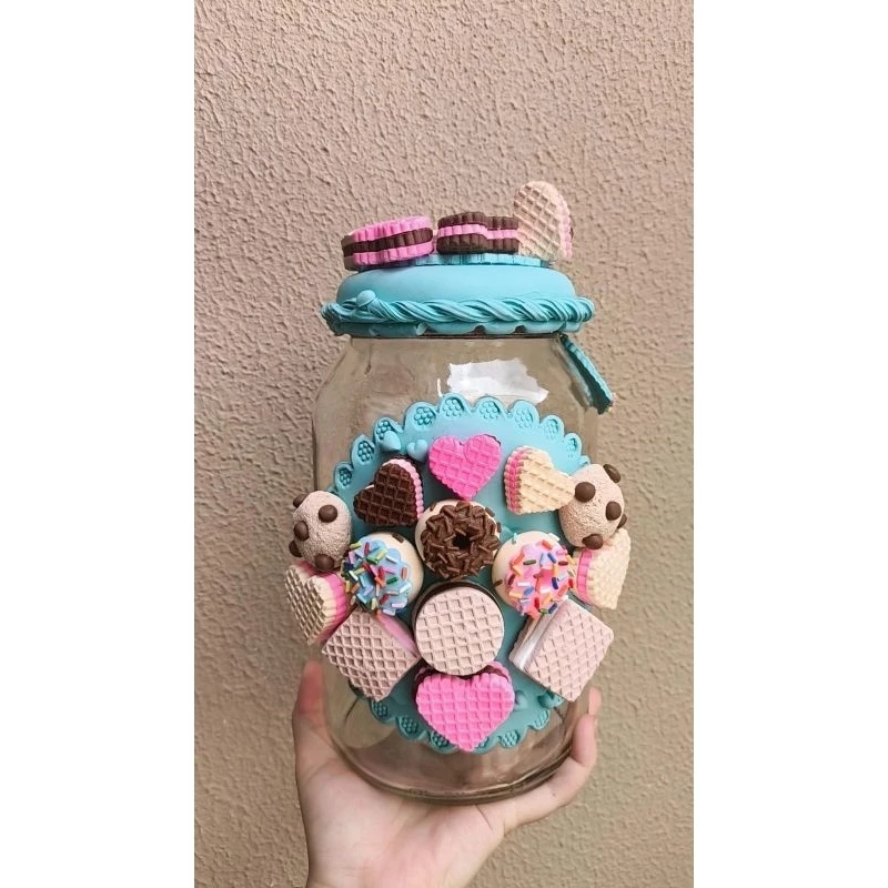Pote Turquesa de Biscoitos Decorado em Biscuit Cantinho do Café - Imagem 5