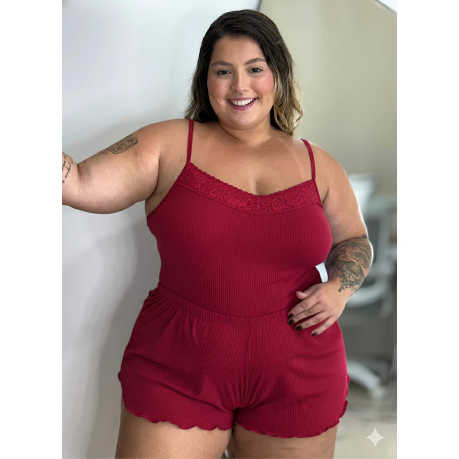 Baby Doll Plus Size Feminino Canelado com Renda – Short Doll - Imagem 6