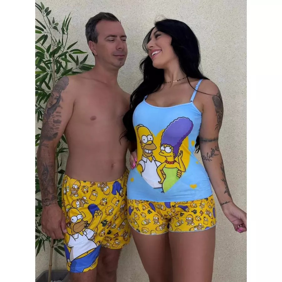 Kit Pijama Casal Short Doll + Samba Canção – Conforto e Estilo OS SIMPSONS