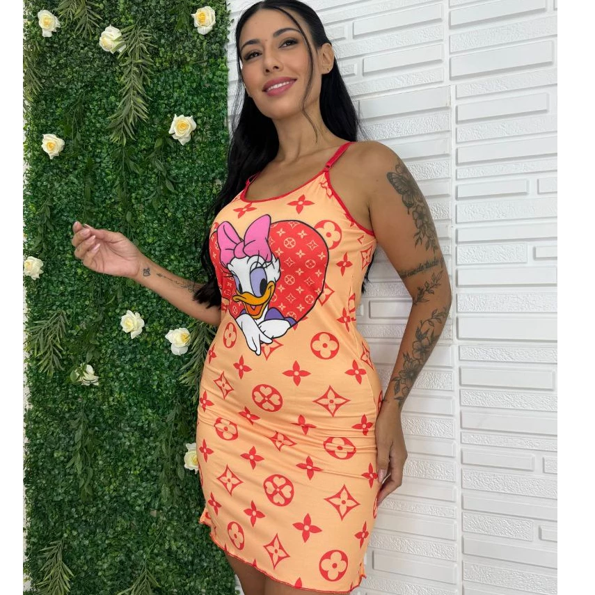 Pijama Camisola Alça Regulável Estampado – Conforto e Estilo