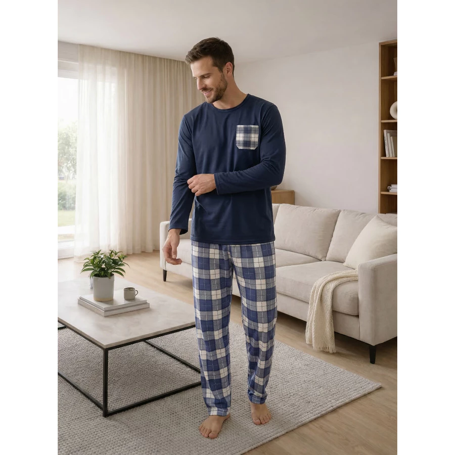 Pijama Masculino de Frio Manga Longa com Calça Xadrez - Imagem 2