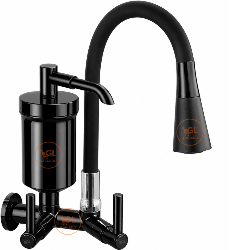 Torneira Gourmet de Parede com Filtro Preta Flexível – Duplo Jato - Imagem 2