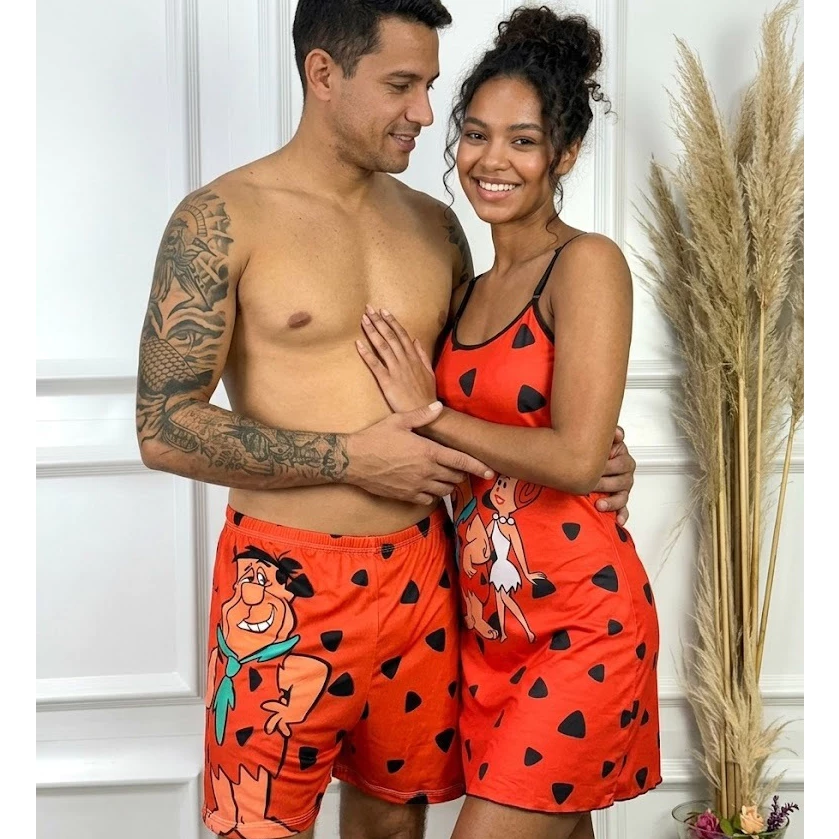 Kit Pijama Casal Camisola + Samba Canção – Feminino e Masculino