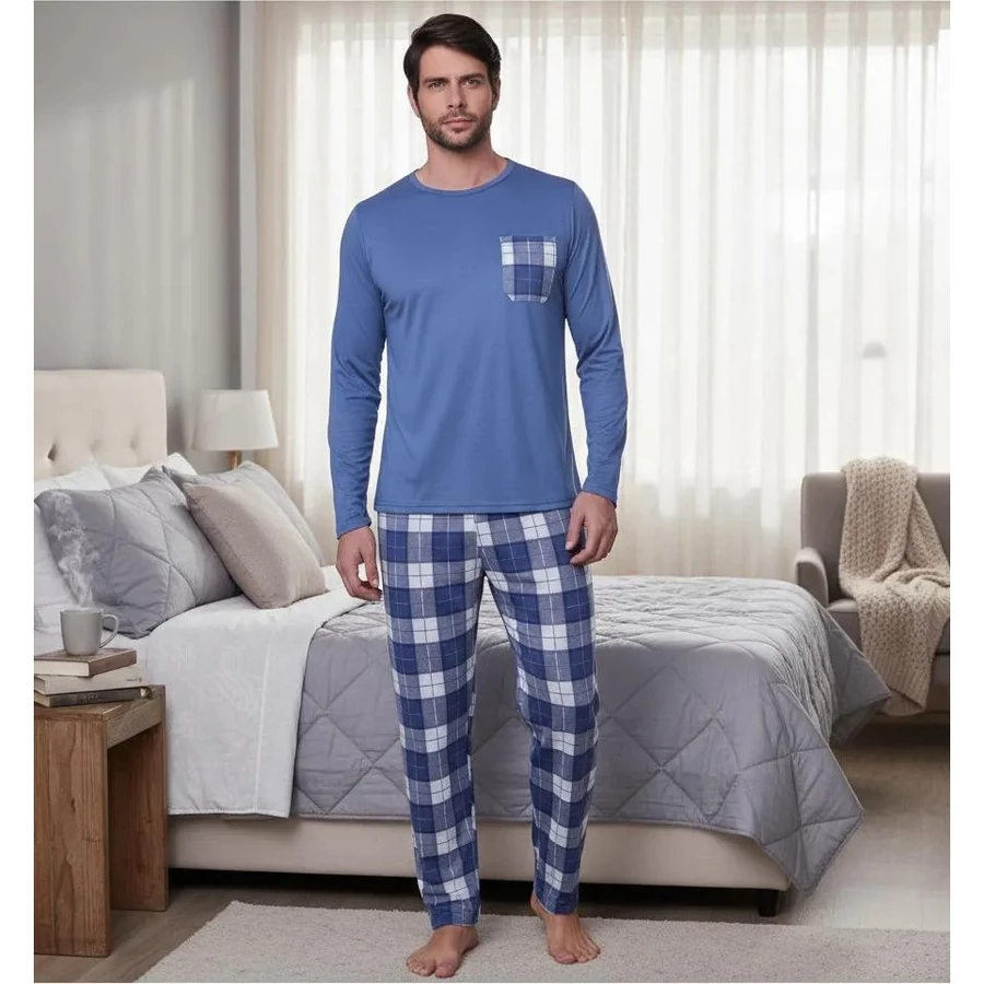 Pijama Masculino de Frio Manga Longa com Calça Xadrez - Imagem 3
