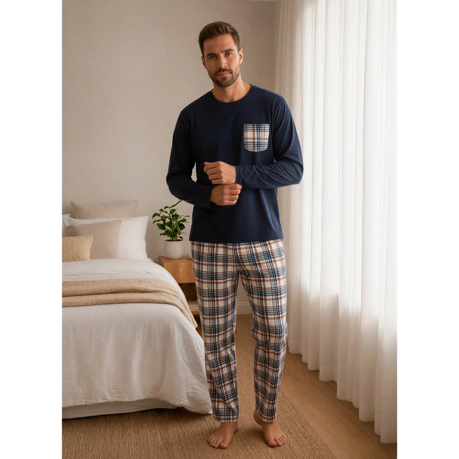 Pijama Masculino de Frio Manga Longa com Calça Xadrez - Imagem 4