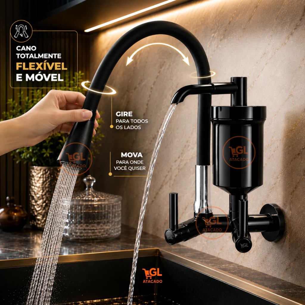 Torneira Gourmet de Parede com Filtro Preta Flexível – Duplo Jato - Imagem 3