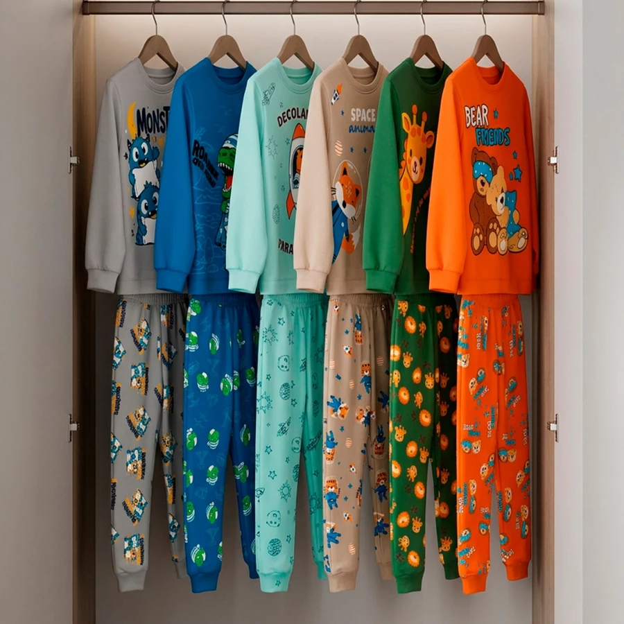 Kit Sortido 4 Peças Pijama Infantil Menino Manga Comprida Tamanho 10 - Imagem 2