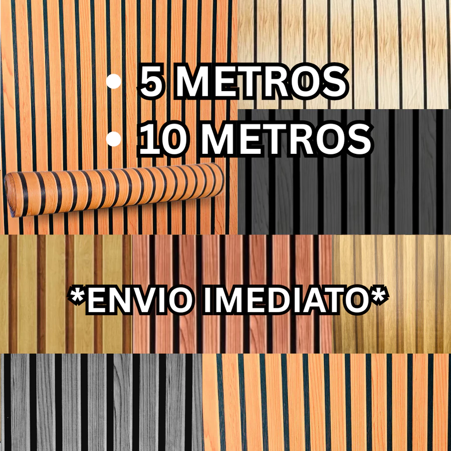 Papel de Parede Madeira 3D Adesivo Auto Colante Ripado 5 Metros e 10 Metros