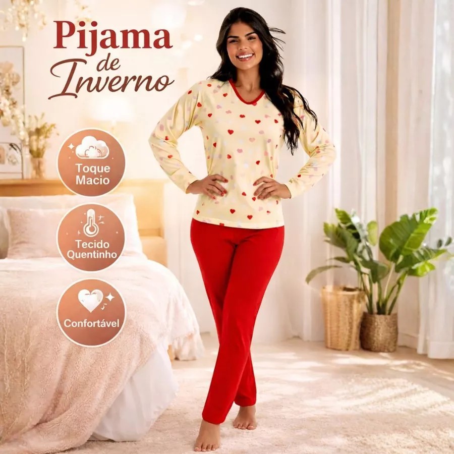 Pijama Feminino de Inverno Suede Longo – Quentinho e Confortável