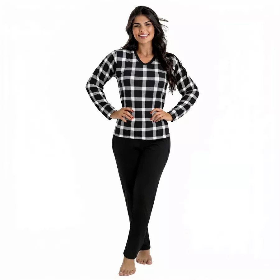 Pijama Feminino de Inverno Suede Longo – Quentinho e Confortável - Imagem 6