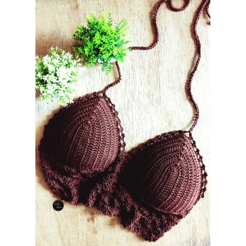 Top cropped crochê c/ bojo feito à mão - Imagem 8