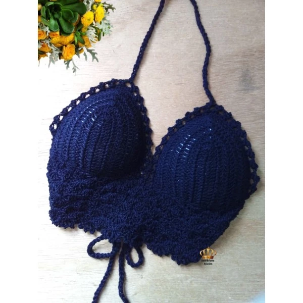Top cropped crochê c/ bojo feito à mão - Imagem 5