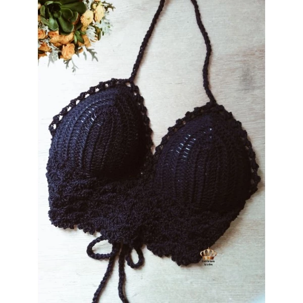 Top cropped crochê c/ bojo feito à mão - Imagem 6