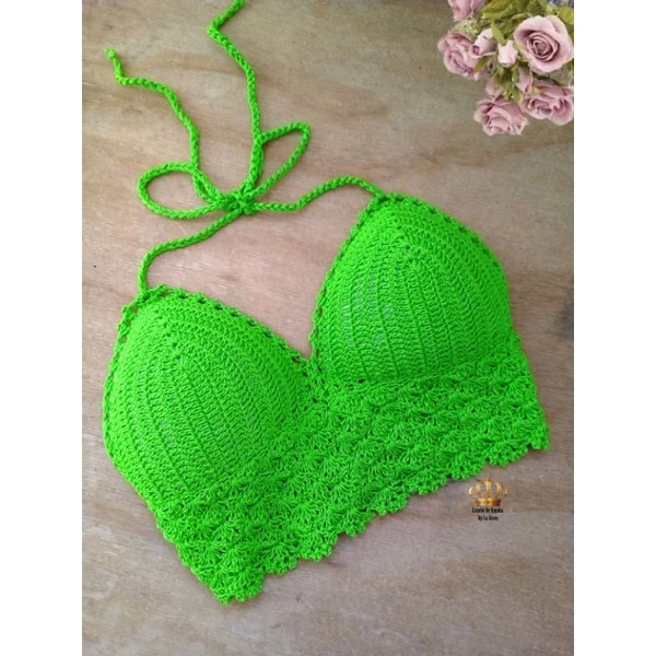 Top cropped crochê c/ bojo feito à mão - Imagem 13