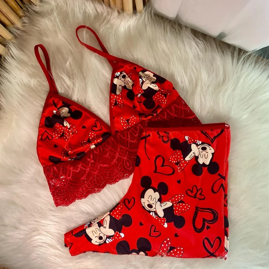 Baby Doll Feminino Suede Estampado com Renda – Pijama Personagens