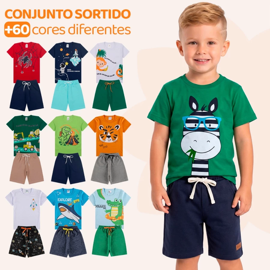 Kit 4 Peças Infantil Menino – Camisetas e Bermudas Verão