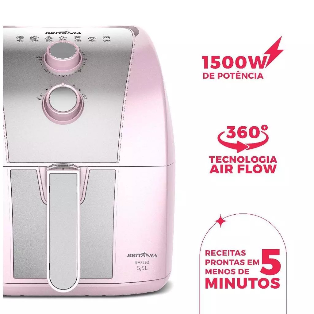 Air Fryer Rosa Britânia 5,5L Pinkstone 1500W - Imagem 2