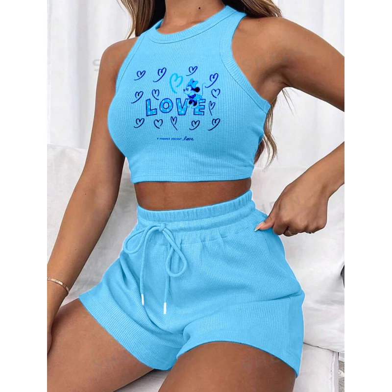 Conjunto Cropped AZUL BB e short canelado 3D Feminino - Imagem 7