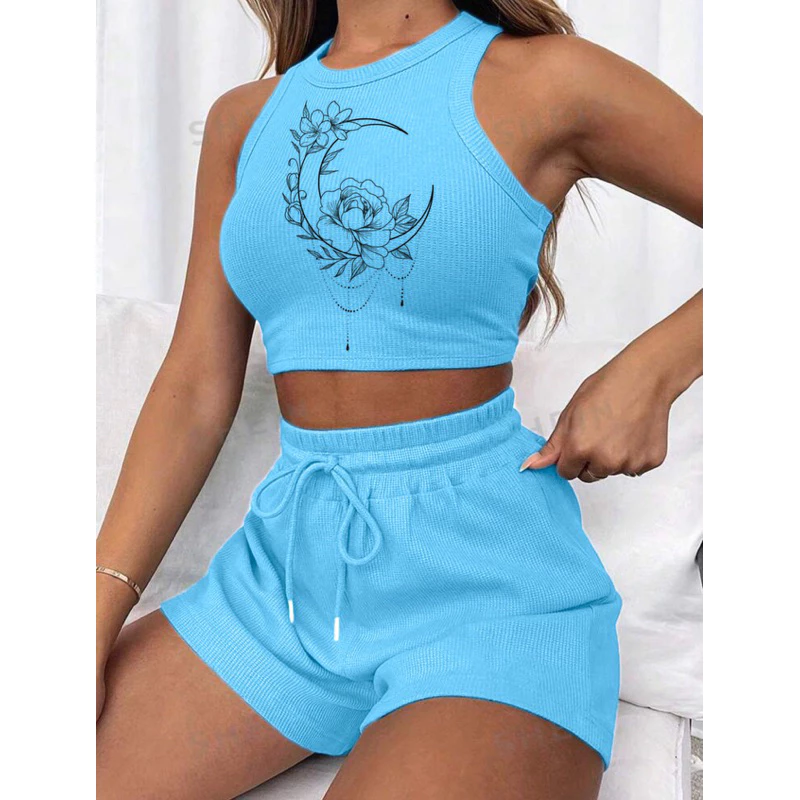 Conjunto Cropped AZUL BB e short canelado 3D Feminino - Imagem 6
