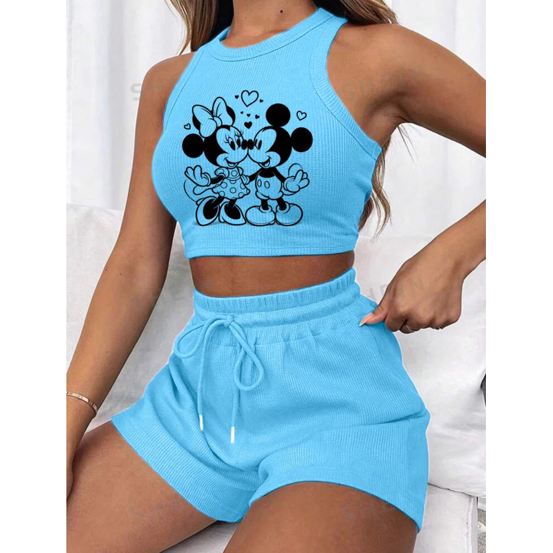 Conjunto Cropped AZUL BB e short canelado 3D Feminino - Imagem 5