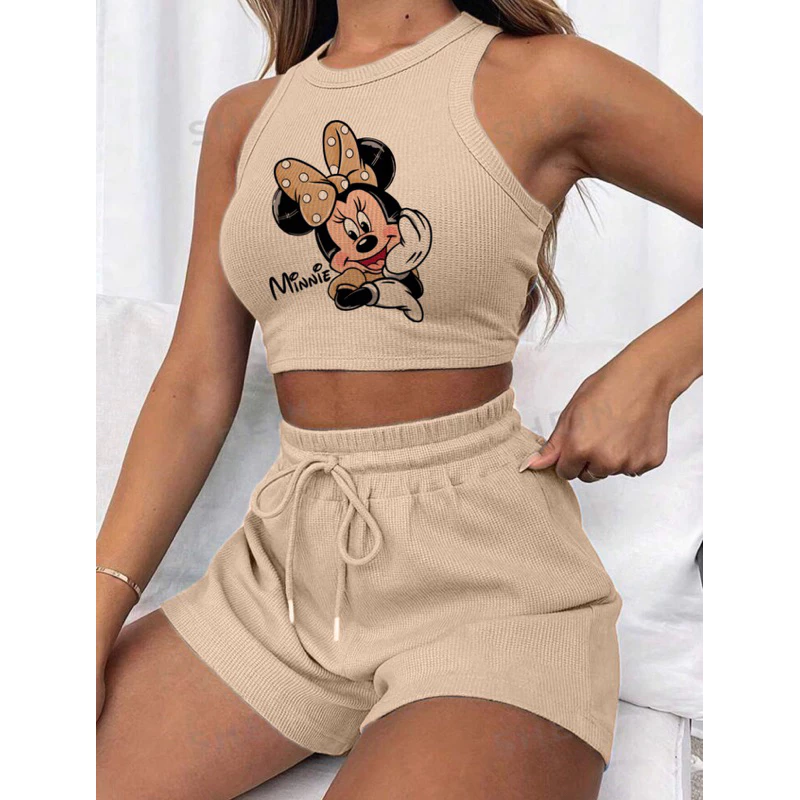 Conjunto cropped e short canelado 3D Feminino