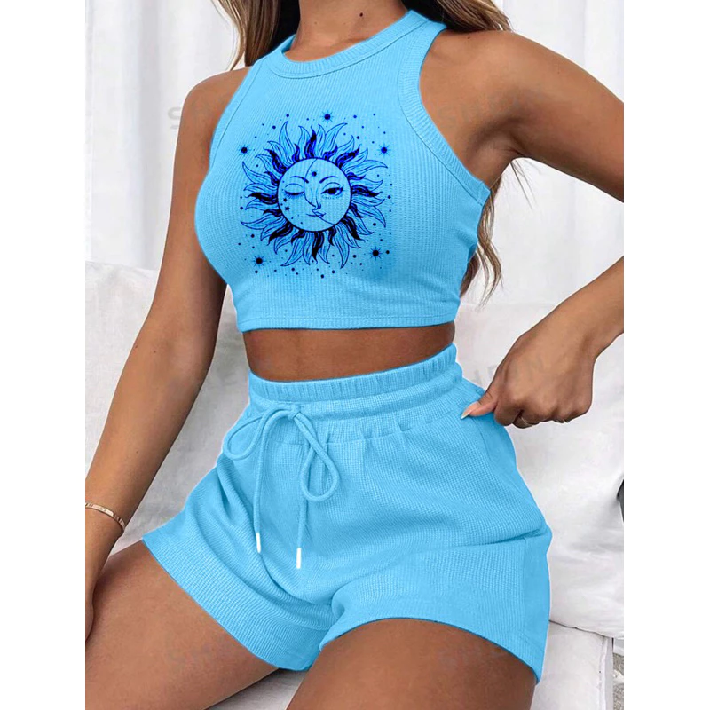 Conjunto Cropped AZUL BB e short canelado 3D Feminino - Imagem 4