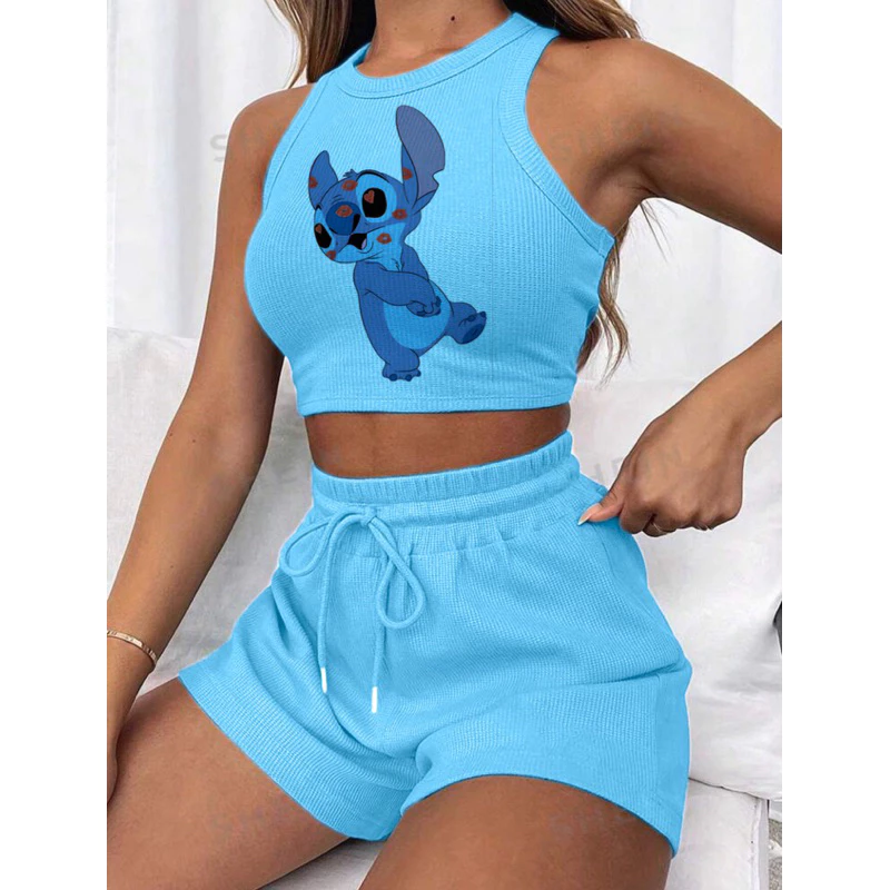 Conjunto Cropped AZUL BB e short canelado 3D Feminino - Imagem 3