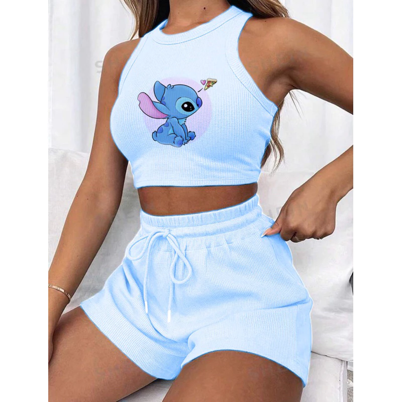 Conjunto Cropped AZUL BB e short canelado 3D Feminino