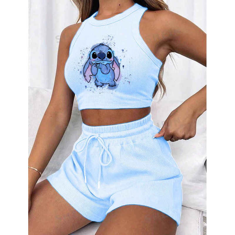 Conjunto Cropped AZUL BB e short canelado 3D Feminino - Imagem 2