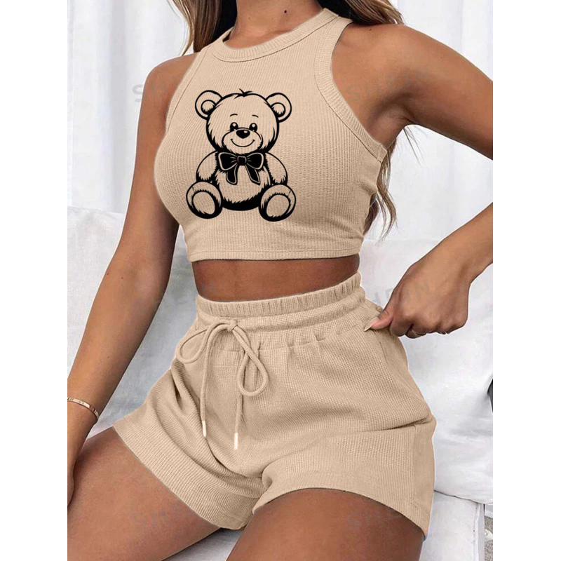 Conjunto cropped e short canelado 3D Feminino - Imagem 2
