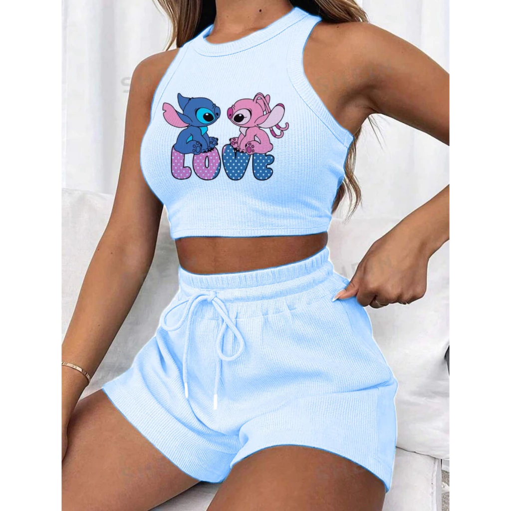 Conjunto cropped e short canelado 3D Feminino
