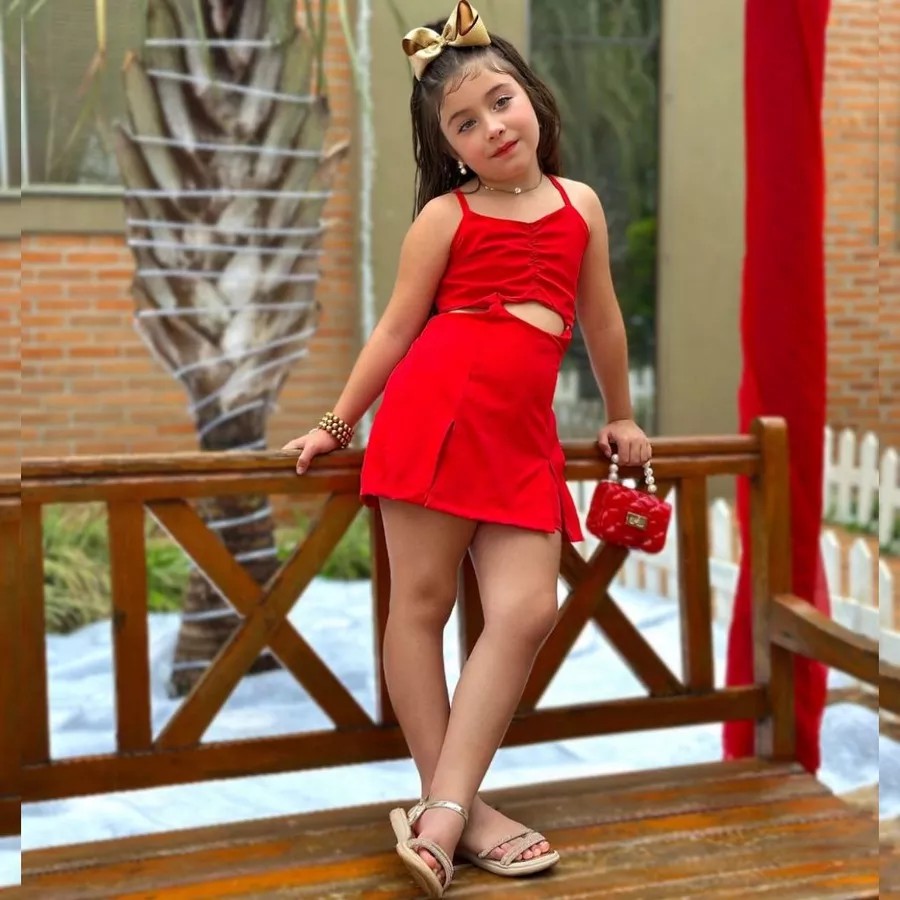 Macaquinho Infantil Short e Saia Crepinho Moda Blogueirinha 4 au 10