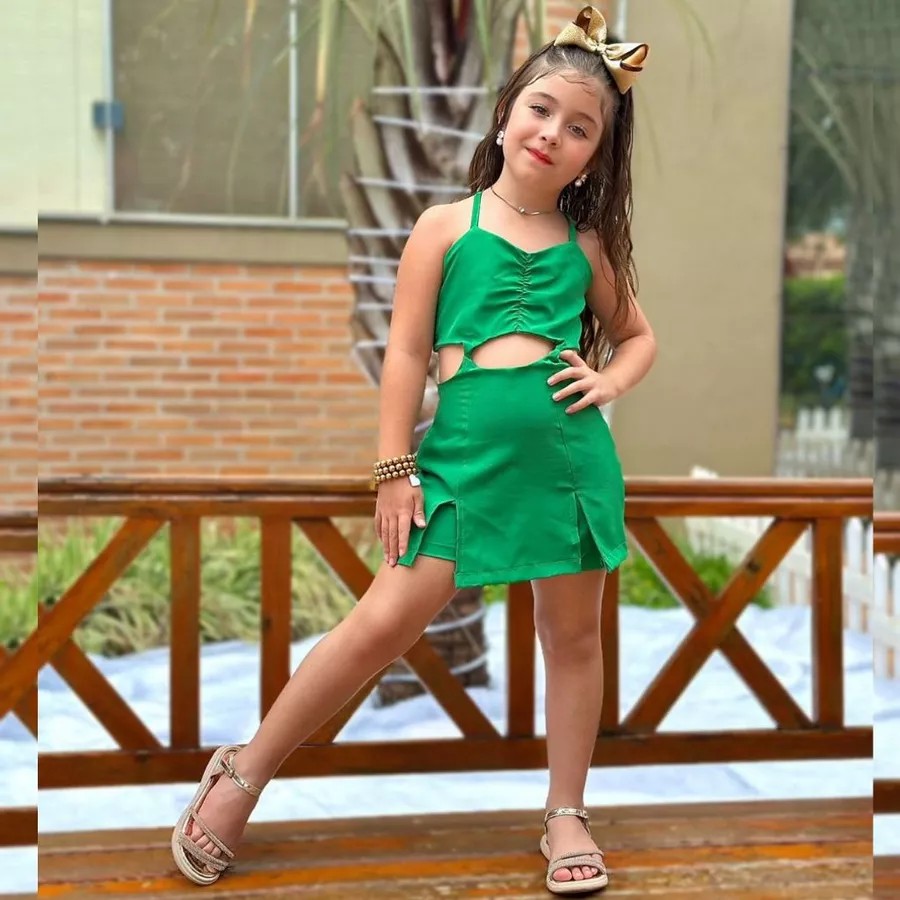 Macaquinho Infantil Short e Saia Crepinho Moda Blogueirinha 4 au 10 - Imagem 3