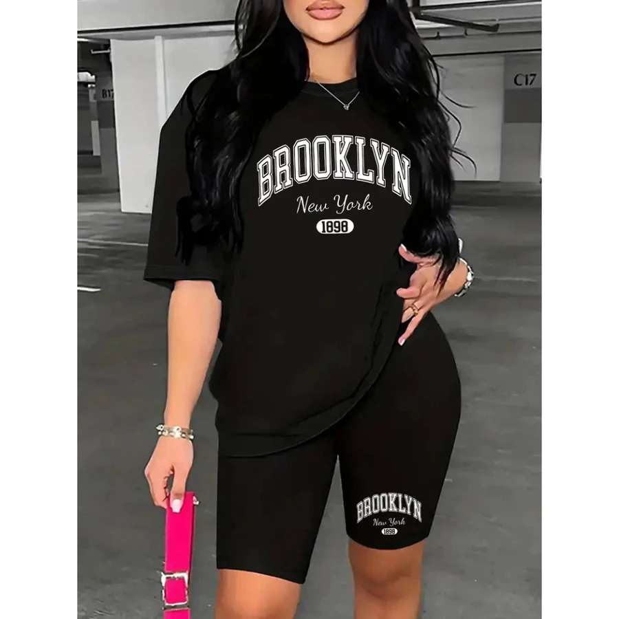 Conjunto Feminino Bermuda Legging+Camiseta Academia Brooklyn New York