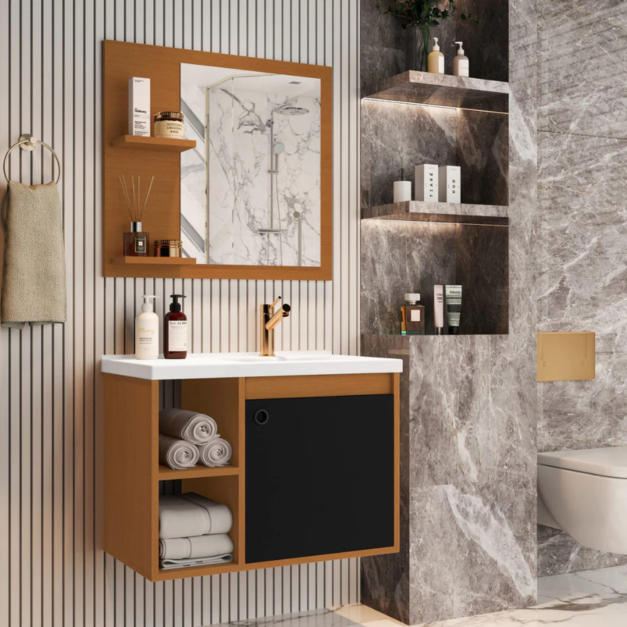 CONJUNTO GABINETE COM ESPELHEIRA E CUBA PARA BANHEIRO 60CM ADONIS VARIAS CORES - Imagem 2
