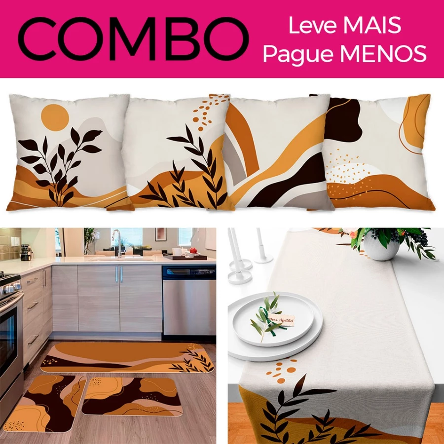 Combo Feliz Natal: Kit com 4 Capas para Almofadas + Kit com 3 Tapetes para Cozinha + Trilho de Mesa - Imagem 3