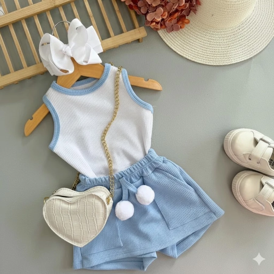 Conjunto Infantil Menina – Regata Ribana + Short Saia Ana - Imagem 3