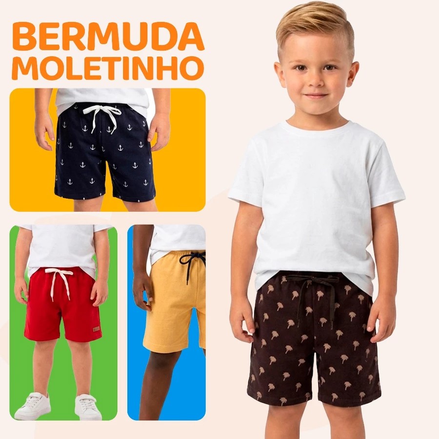 Kit 3 Bermudas Bebê Menino em Algodão – Verão 👶💙 - Imagem 2