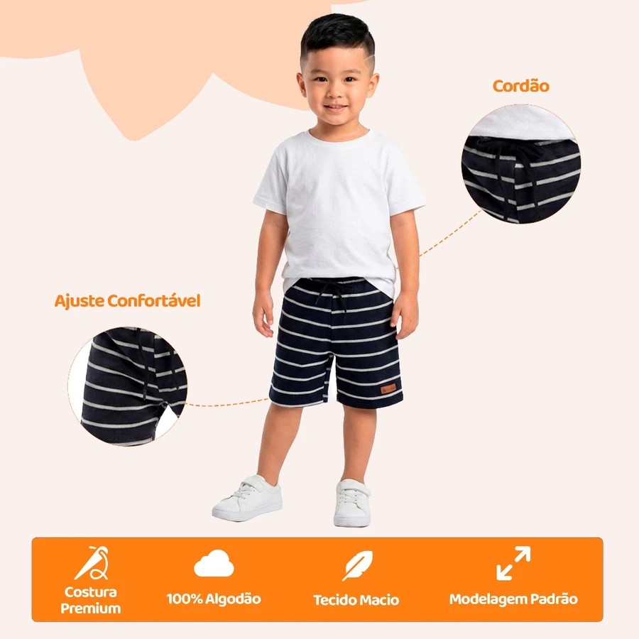 Kit 3 Bermudas Bebê Menino em Algodão – Verão 👶💙 - Imagem 5