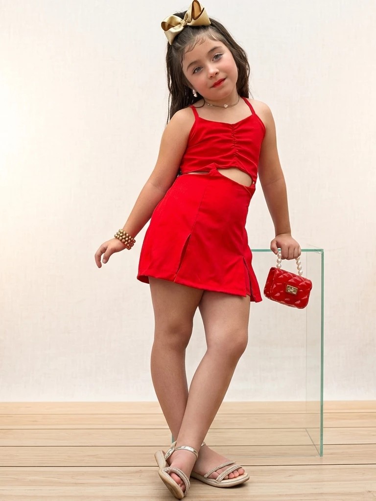 Macaquinho Infantil Short e Saia Crepinho Moda Blogueirinha 4 au 10 - Imagem 2
