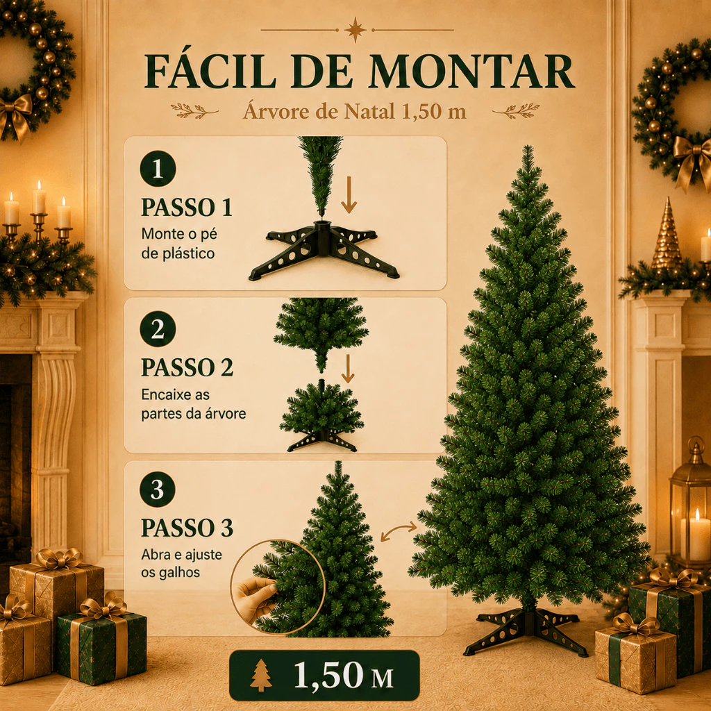 🎄 Árvore de Natal Verde 150cm – 220 Galhos - Imagem 4