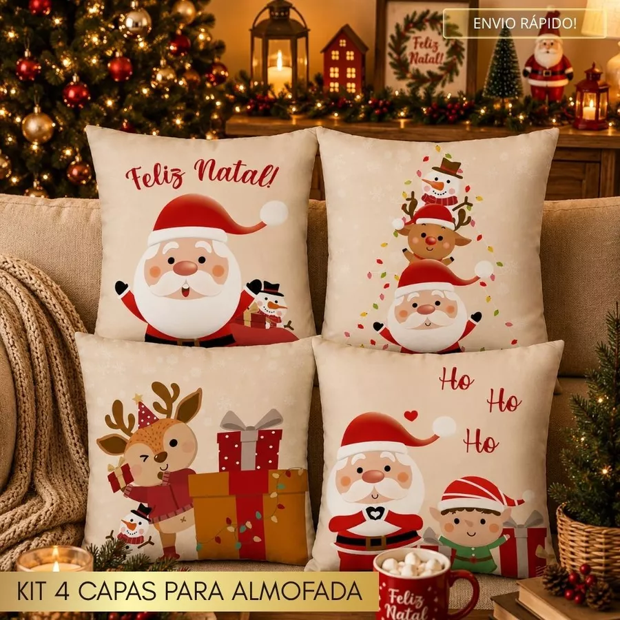 Kit com 4 Capas de Almofada Natalinas