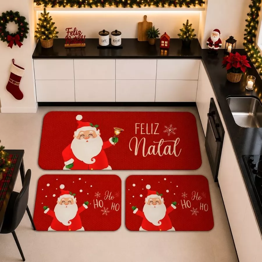 Kit com 3 Tapetes para Cozinha Decorativos Exclusivo Natalino Noel e Amigos - Imagem 2